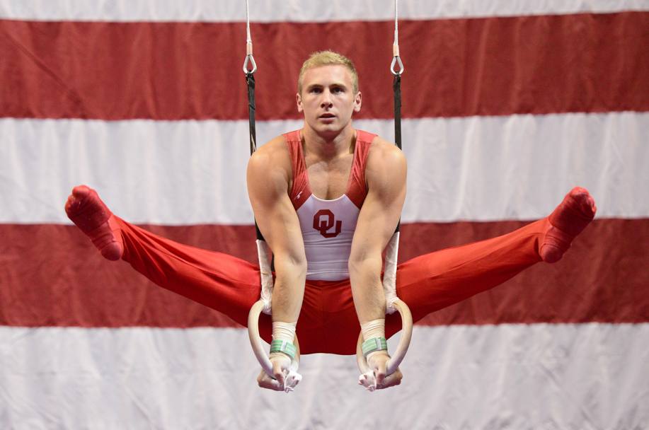 Bankers Life Fieldhouse, Campionati statunitensi di ginnastica a Indianapolis: Danny Berardini agli anelli. (Reuters)